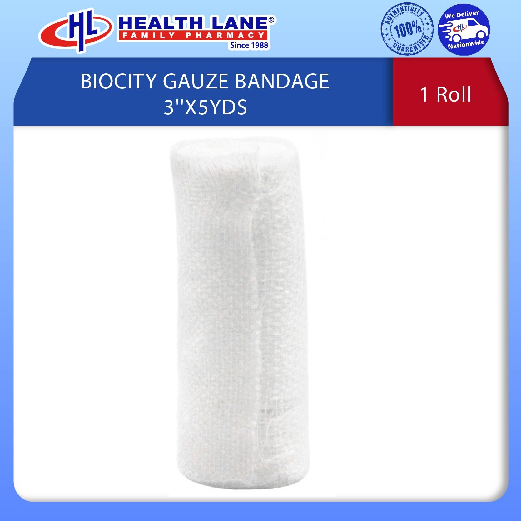 BIOCITY GAUZE BANDAGE 3''X5YDS - 1 ROLL 